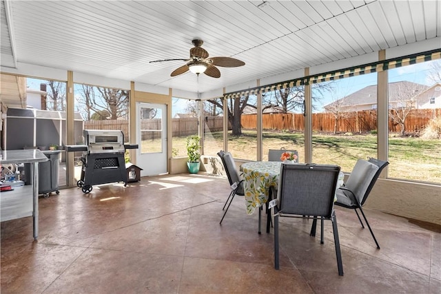 sunroom / solarium with a wealth of natural light and ceiling fan