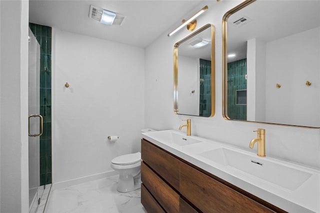 bathroom with a sink, visible vents, and marble finish floor