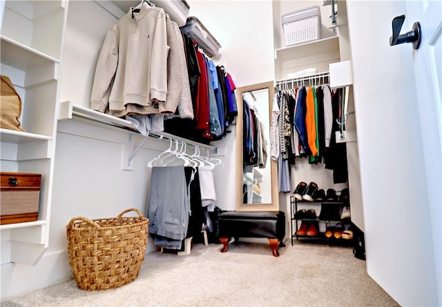 walk in closet with carpet
