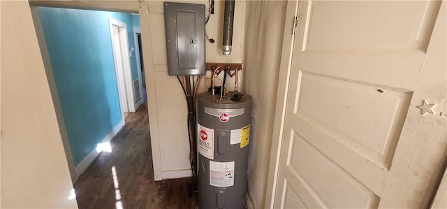 utility room featuring electric panel and electric water heater