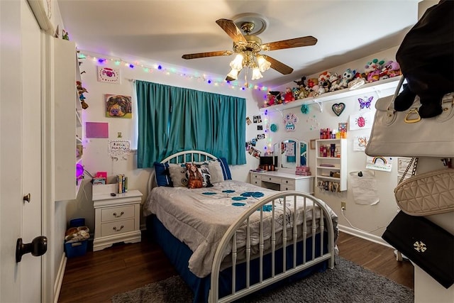 bedroom featuring ceiling fan and wood finished floors