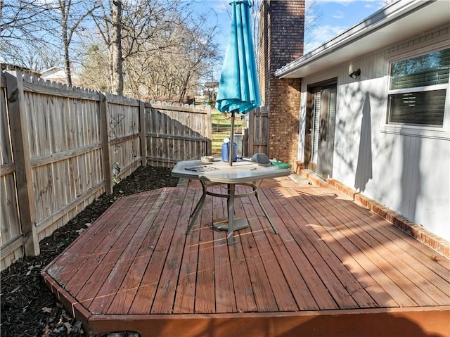 wooden terrace featuring a fenced backyard