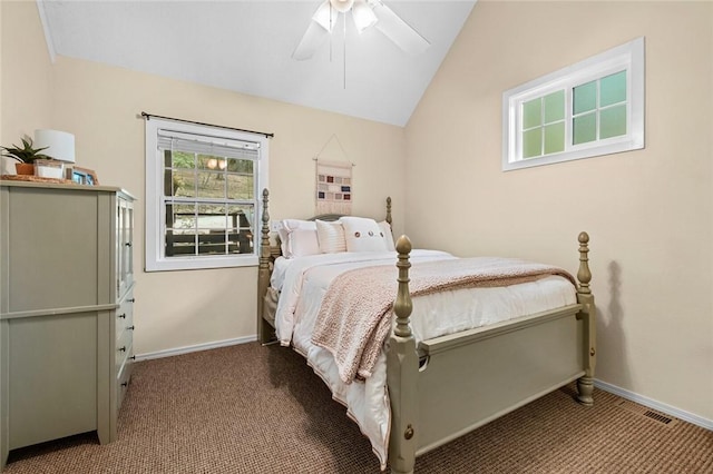 21574 Indian Creek Dr, Garfield, AR 72732 - bedroom featuring baseboards, lofted ceiling, ceiling fan, and carpet flooring