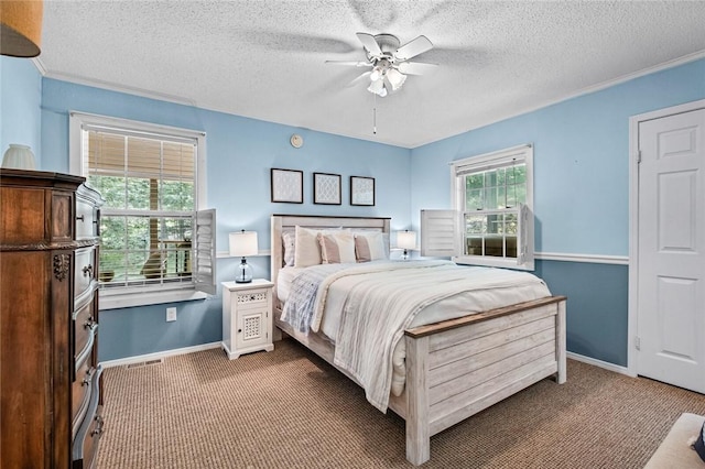 21574 Indian Creek Dr, Garfield, AR 72732 - carpeted bedroom with baseboards, a textured ceiling, and ceiling fan