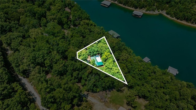 21574 Indian Creek Dr, Garfield, AR 72732 - bird's eye view with a wooded view and a water view