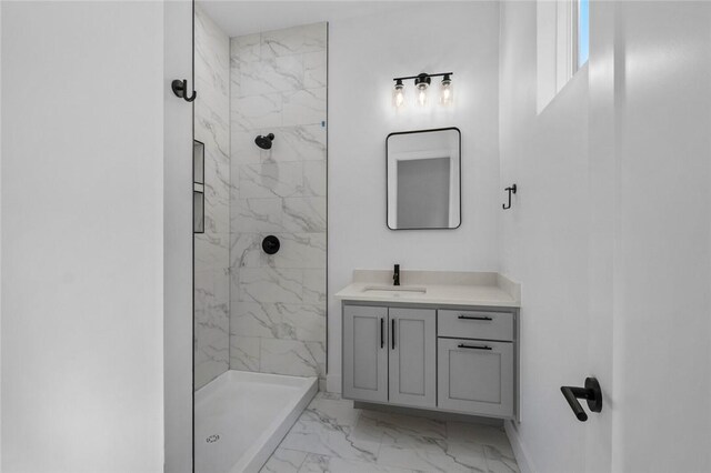 10 Reading Ln, Bella Vista, AR 72714 - bathroom featuring marble finish floor, vanity, and a shower stall