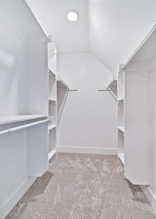 spacious closet with carpet flooring and lofted ceiling