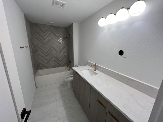 123 S Paddock Loop, Fayetteville, AR 72701 - bathroom with marble look tiles, toilet, shower / washtub combination, and vanity