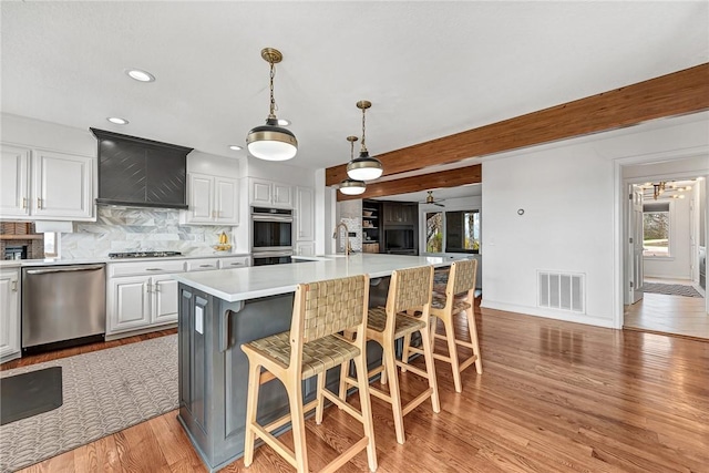 109 Woodcliff Cir, Springdale, AR 72764 - kitchen featuring stainless steel appliances, plenty of natural light, custom range hood, light countertops, and recessed lighting