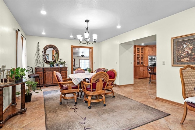 2428 Winn Mountain Loop, Mountainburg, AR 72946 - dining space featuring baseboards, recessed lighting, a notable chandelier, and light tile patterned floors