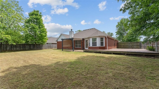 108 Birch St, Centerton, AR 72719 - back of house featuring brick siding, a deck, and a chimney