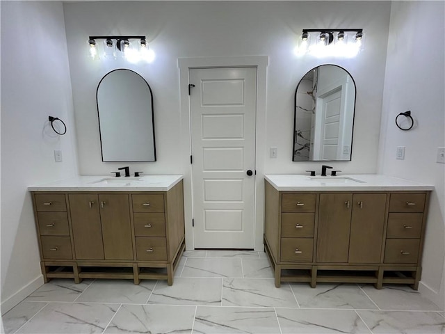 11 Romine Ln, Bella Vista, AR 72715 - full bathroom featuring marble look tile flooring and two vanities