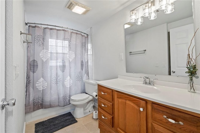 291 E Pilcher Rd, Kansas, OK 74347 - full bathroom with vanity, toilet, tile patterned floors, and a shower with shower curtain