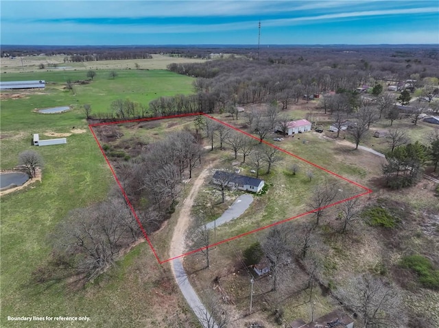 291 E Pilcher Rd, Kansas, OK 74347 - aerial view of sparsely populated area featuring property parcel outlined