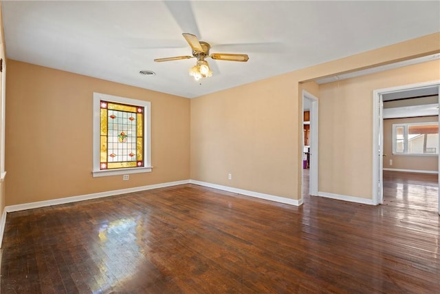 300 Range St, Marshall, AR 72650 - empty room featuring wood-type flooring, baseboards, ceiling fan, and visible vents
