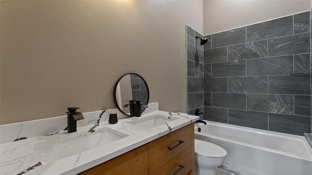 122 SW Gailey Hollow Rd, Siloam Springs, AR 72761 - bathroom featuring shower / bathtub combination, double vanity, and toilet