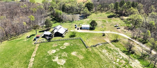 birds eye view of property featuring a rural view
