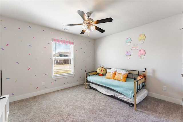 2208 N Carl St, Siloam Springs, AR 72761 - bedroom featuring visible vents, ceiling fan, carpet flooring, and baseboards