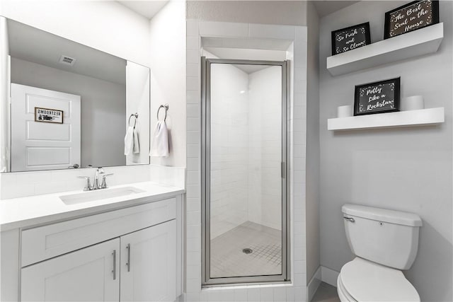 2208 N Carl St, Siloam Springs, AR 72761 - full bathroom featuring toilet, visible vents, a shower stall, and vanity