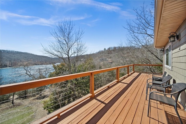 21621 Vista Shores Dr, Garfield, AR 72732 - wooden deck with a forest view and a water view