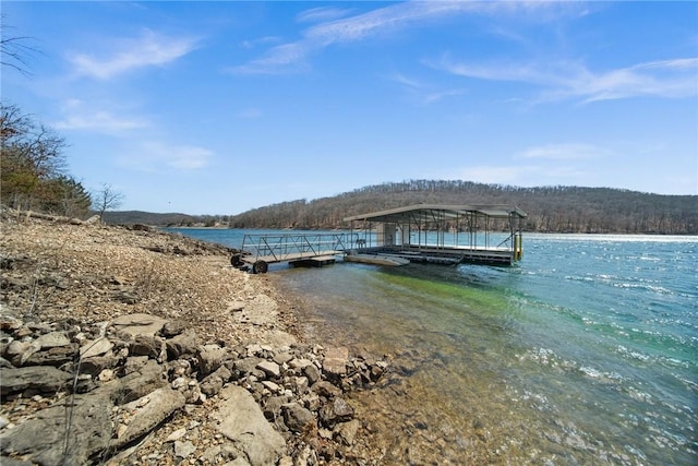 21621 Vista Shores Dr, Garfield, AR 72732 - dock area with a wooded view and a water view