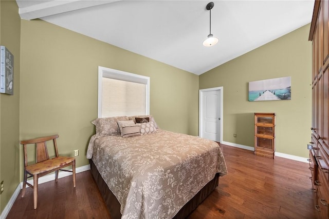 21621 Vista Shores Dr, Garfield, AR 72732 - bedroom featuring baseboards, lofted ceiling, and dark wood-style flooring