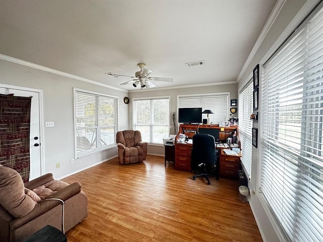 5121 E State Highway 22, Paris, AR 72855 - office space featuring light wood-style floors, a ceiling fan, and ornamental molding