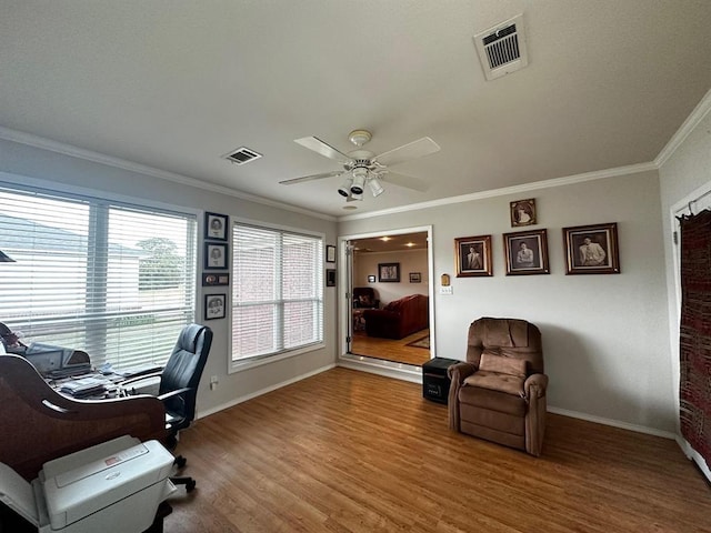 5121 E State Highway 22, Paris, AR 72855 - office space featuring crown molding, wood finished floors, and a ceiling fan