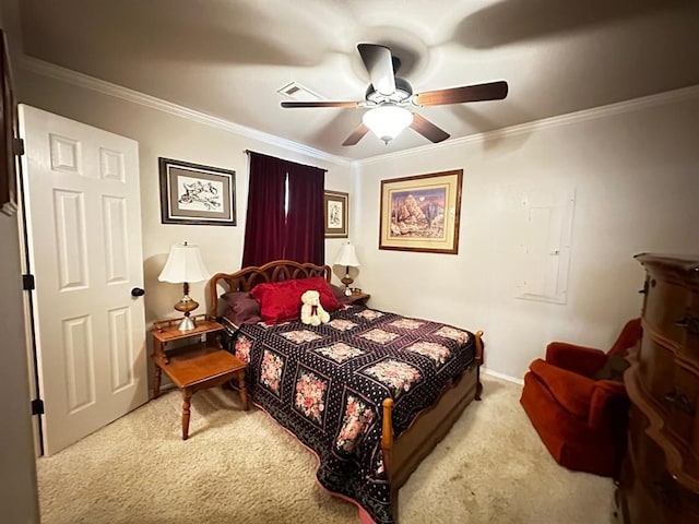 5121 E State Highway 22, Paris, AR 72855 - carpeted bedroom featuring crown molding and a ceiling fan
