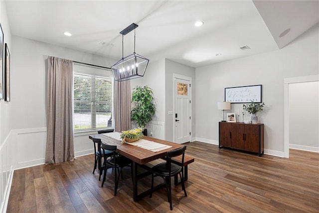 251 Kordsmeier Ln, Morrilton, AR 72110 - dining space featuring dark wood finished floors, a chandelier, recessed lighting, and baseboards