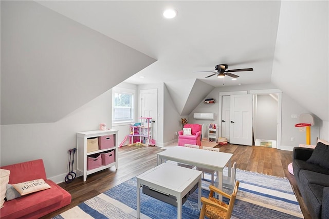 251 Kordsmeier Ln, Morrilton, AR 72110 - rec room with wood finished floors, lofted ceiling, ceiling fan, recessed lighting, and baseboards