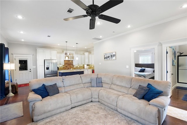 251 Kordsmeier Ln, Morrilton, AR 72110 - living room with recessed lighting, ceiling fan, and ornamental molding