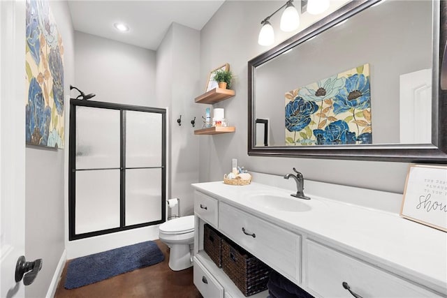 251 Kordsmeier Ln, Morrilton, AR 72110 - full bathroom with a shower stall, vanity, toilet, and baseboards