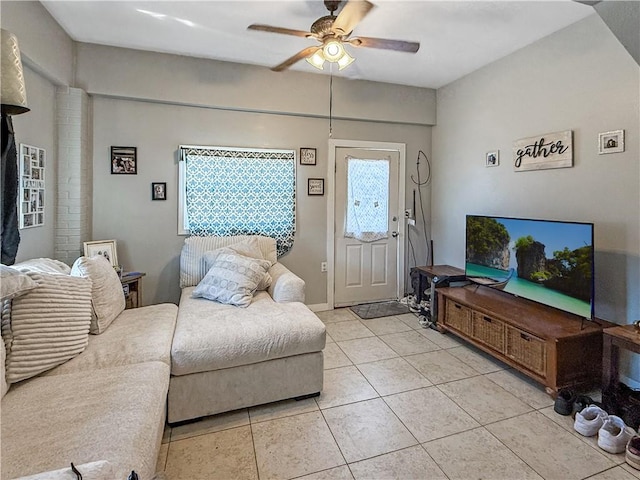 206 Arkansas St, Danville, AR 72833 - living area featuring ceiling fan and light tile patterned floors