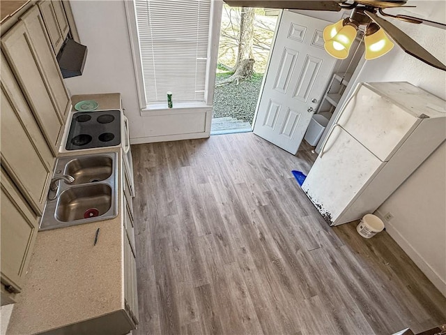 206 Arkansas St, Danville, AR 72833 - entryway featuring wood finished floors, a ceiling fan, and baseboards