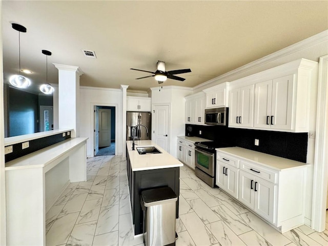 335 Point W, Conway, AR 72034 - kitchen featuring visible vents, a sink, marble finish floor, and appliances with stainless steel finishes