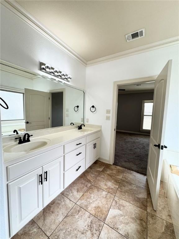 335 Point W, Conway, AR 72034 - full bathroom with double vanity, visible vents, ornamental molding, and a sink