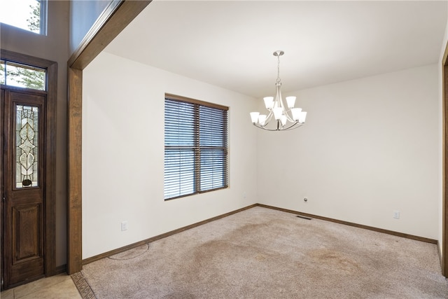 279 Eagle Cove Rd, Lamar, AR 72846 - entrance foyer with a chandelier, light colored carpet, and baseboards