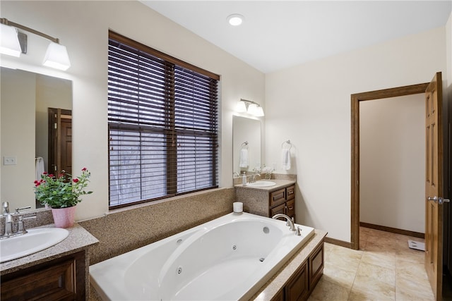 279 Eagle Cove Rd, Lamar, AR 72846 - full bath with a jetted tub, two vanities, and tile patterned floors