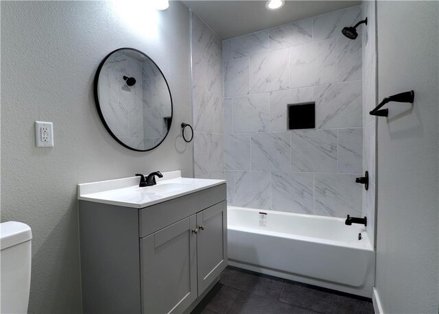 402 NE 4th Ave, Gravette, AR 72736 - full bath featuring vanity, toilet, tub / shower combination, and tile patterned flooring