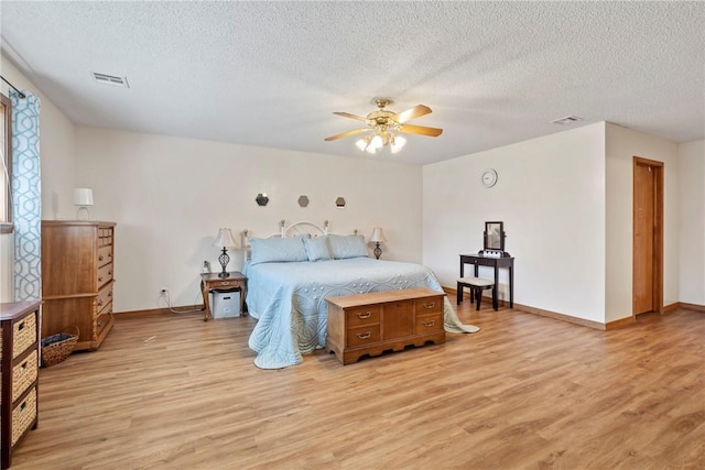 22965 Davis Valley Rd, Gentry, AR 72734 - bedroom with a textured ceiling, visible vents, and light wood-type flooring