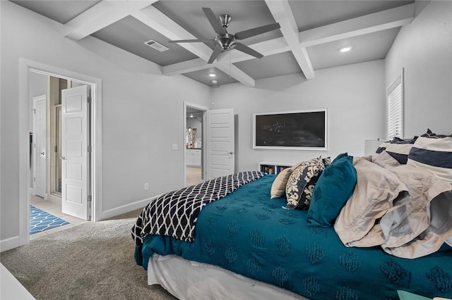 4204 SW Wheatgrass Blvd, Bentonville, AR 72713 - bedroom featuring coffered ceiling, carpet, beamed ceiling, baseboards, and recessed lighting
