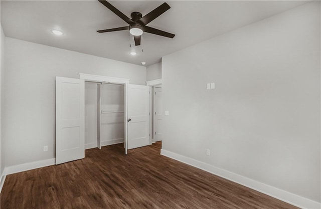 9 Beaty Ln, Bella Vista, AR 72715 - unfurnished bedroom featuring a closet, a ceiling fan, recessed lighting, wood finished floors, and baseboards
