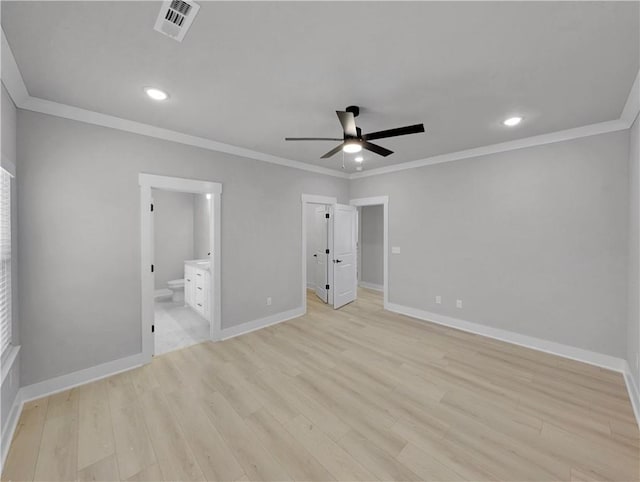 6 Osborne Ln, Bella Vista, AR 72715 - unfurnished bedroom featuring crown molding, baseboards, light wood-style floors, recessed lighting, and ensuite bathroom
