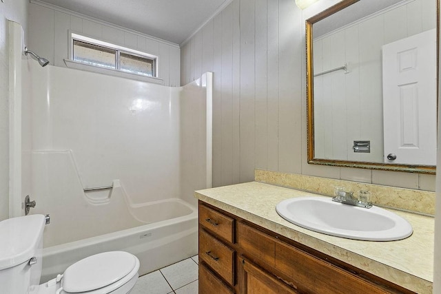 5694/925668/665644/42 W Michael Cole Dr, Fayetteville, AR 72704 - full bath with tile patterned flooring, vanity, toilet, ornamental molding, and washtub / shower combination