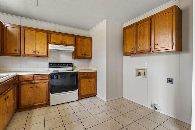 5694/925668/665644/42 W Michael Cole Dr, Fayetteville, AR 72704 - kitchen featuring under cabinet range hood, electric stove, brown cabinets, and light countertops