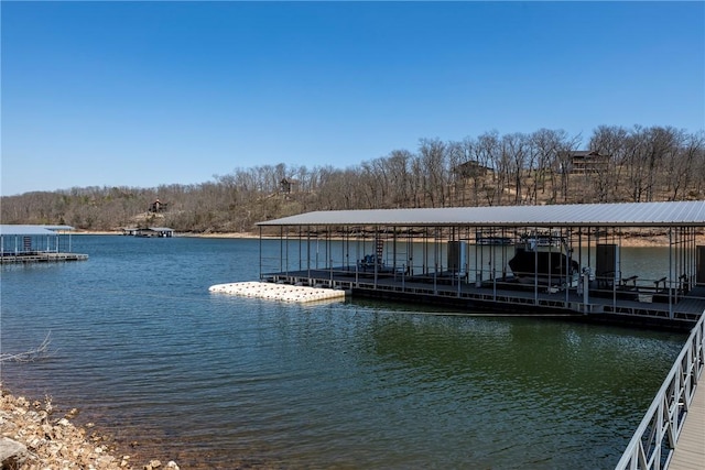 view of dock featuring a water view