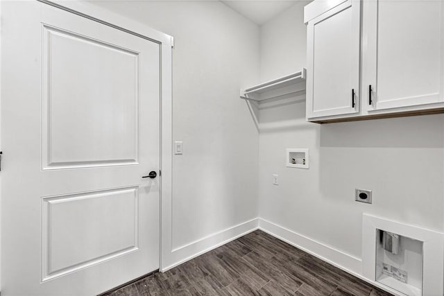 98 N Banner Ave, Farmington, AR 72730 - washroom featuring cabinet space, electric dryer hookup, washer hookup, baseboards, and dark wood-type flooring