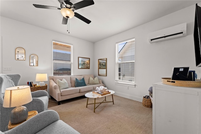 845 One Mile Rd, Fayetteville, AR 72704 - living room with a wall mounted AC, healthy amount of natural light, a ceiling fan, and baseboards