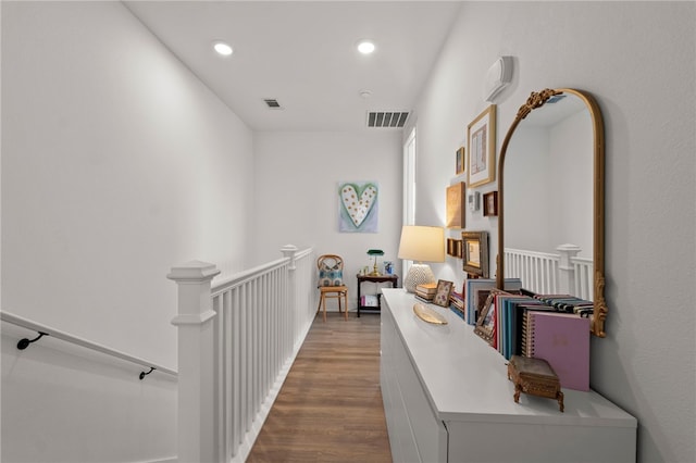 845 One Mile Rd, Fayetteville, AR 72704 - hall with wood finished floors, an upstairs landing, and recessed lighting